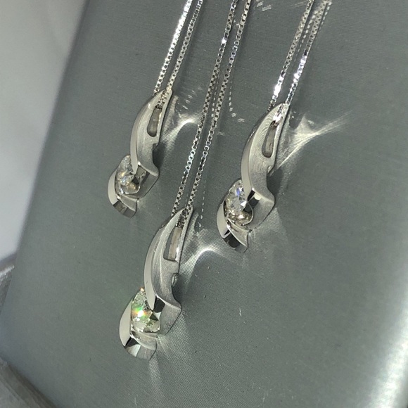 Set of 3 Solid 14K White Gold Natural Diamond Solitaire Necklace Designer Sirena - Picture 10 of 16